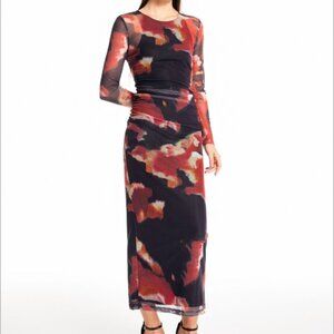 Cider MESH SHEER ABSTRACT PATTERN MAXI DRESS NWT